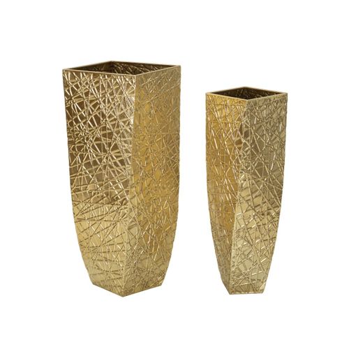 Lot De 2 Vases En Métal "squer" 90cm Doré