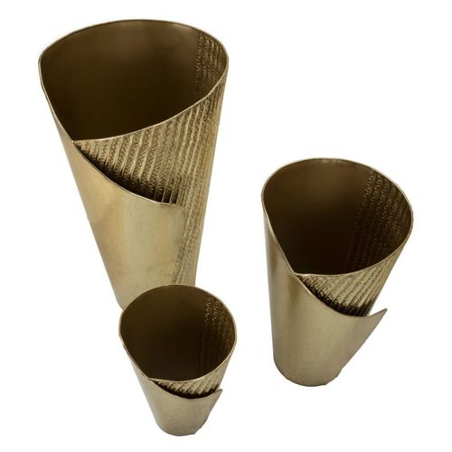 Lot De 3 Vases En Métal "flosty" 75cm Doré