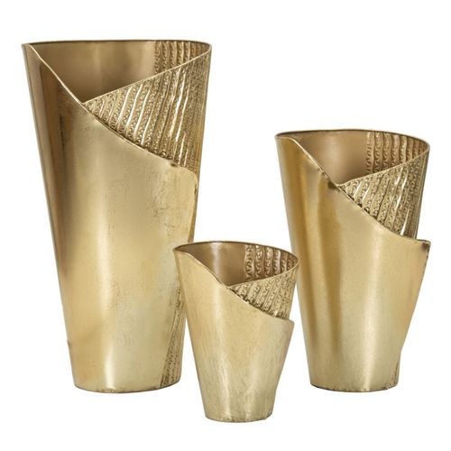 Lot De 3 Vases En Métal "flosty" 75cm Doré