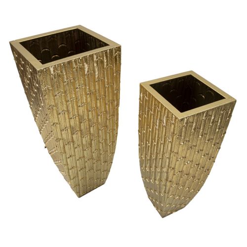 Lot De 2 Vases En Métal "gliss" 99cm Doré