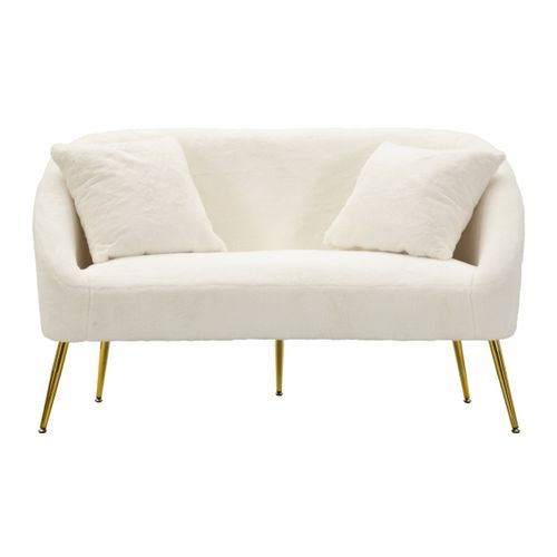 Canapé 2 Places Imitation Fourrure "soffy" 137cm Blanc et Doré