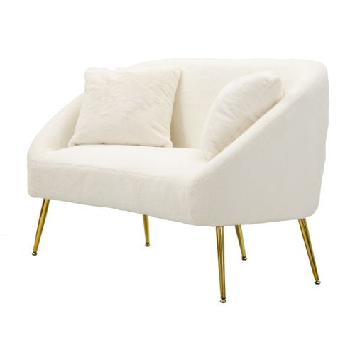 Canapé 2 Places Imitation Fourrure "soffy" 137cm Blanc et Doré