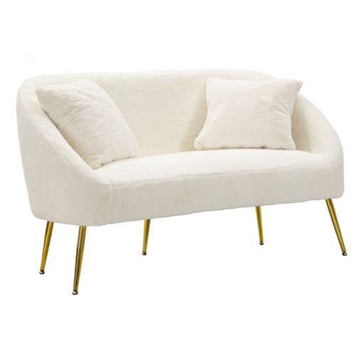 Canapé 2 Places Imitation Fourrure "soffy" 137cm Blanc et Doré