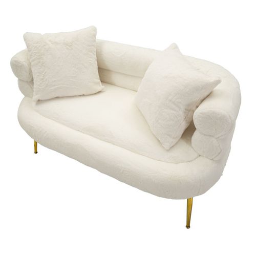 Canapé 2 Places Imitation Fourrure "soffy+" 133cm Blanc et Doré