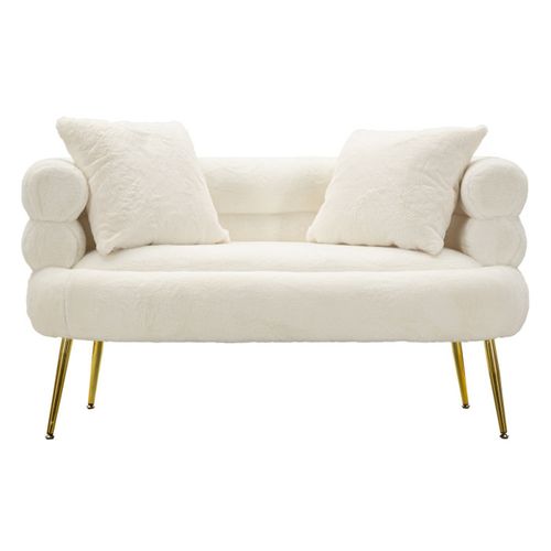 Canapé 2 Places Imitation Fourrure "soffy+" 133cm Blanc et Doré