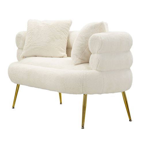 Canapé 2 Places Imitation Fourrure "soffy+" 133cm Blanc et Doré