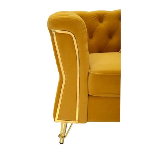 Fauteuil En Velours Capitonné "emy" 104cm Moutarde