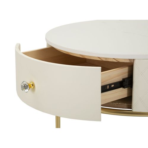 Table De Chevet Avec Pouf "sharon" 70cm Blanc et Or
