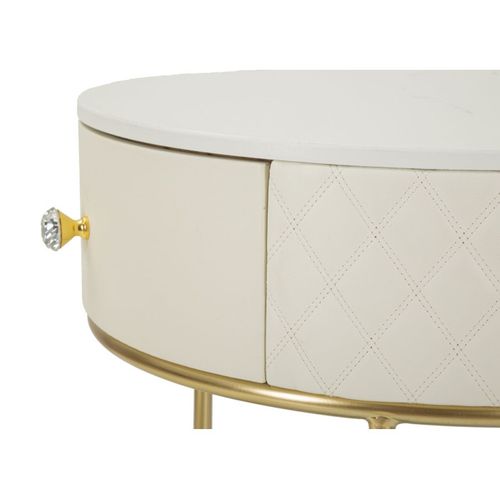 Table De Chevet Avec Pouf "sharon" 70cm Blanc et Or