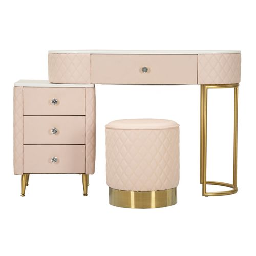 Coiffeuse Avec Pouf Effet Marbre "sharon" 120 Rose et Or