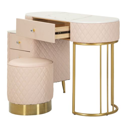 Coiffeuse Avec Pouf Effet Marbre "sharon" 120 Rose et Or