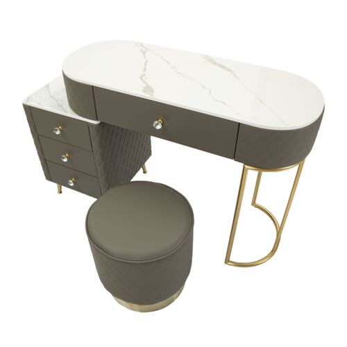 Coiffeuse Avec Pouf Effet Marbre "sharon" 120 Gris et Or