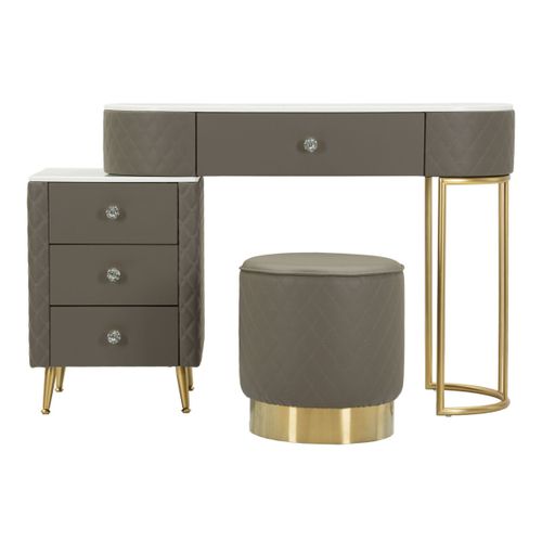 Coiffeuse Avec Pouf Effet Marbre "sharon" 120 Gris et Or