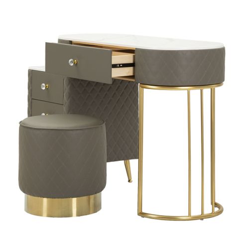 Coiffeuse Avec Pouf Effet Marbre "sharon" 120 Gris et Or