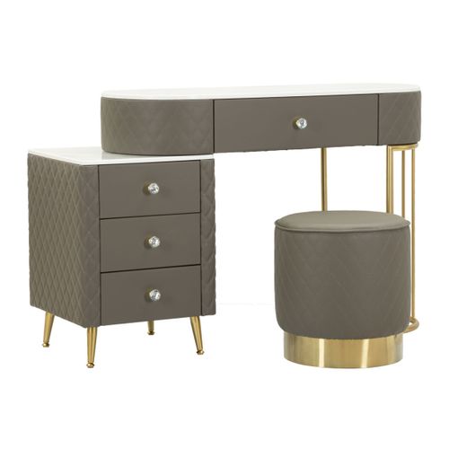 Coiffeuse Avec Pouf Effet Marbre "sharon" 120 Gris et Or