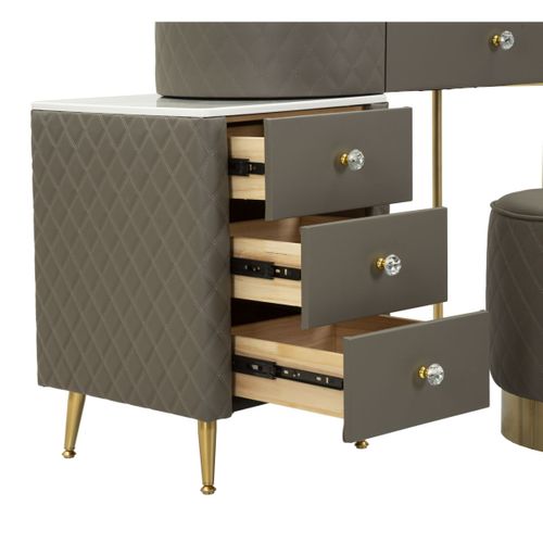 Coiffeuse Avec Pouf Effet Marbre "sharon" 120 Gris et Or