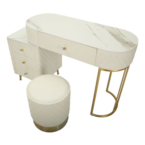 Coiffeuse Avec Pouf Effet Marbre "sharon" 120 Blanc et Or