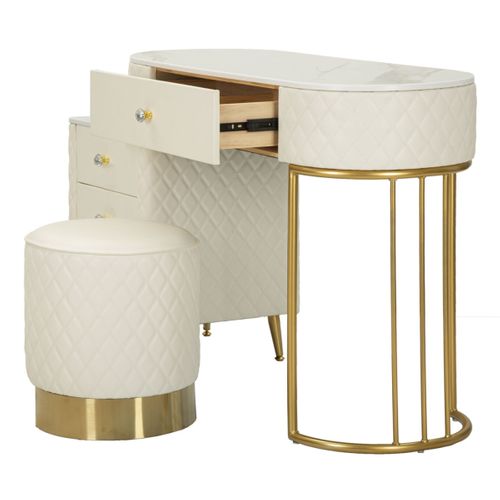 Coiffeuse Avec Pouf Effet Marbre "sharon" 120 Blanc et Or