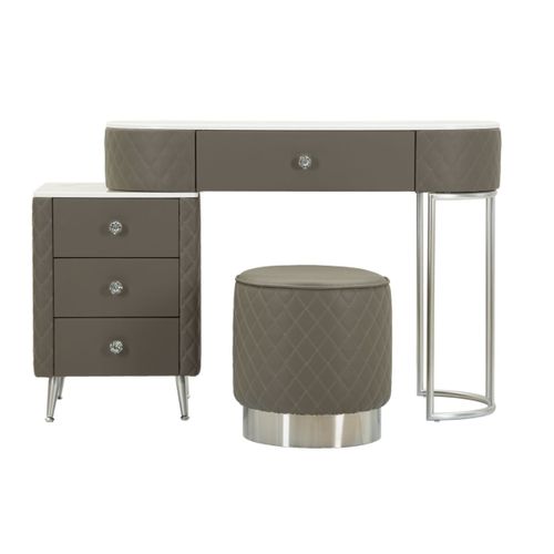 Coiffeuse Avec Pouf Effet Marbre "sharon" 120 Gris et Argent