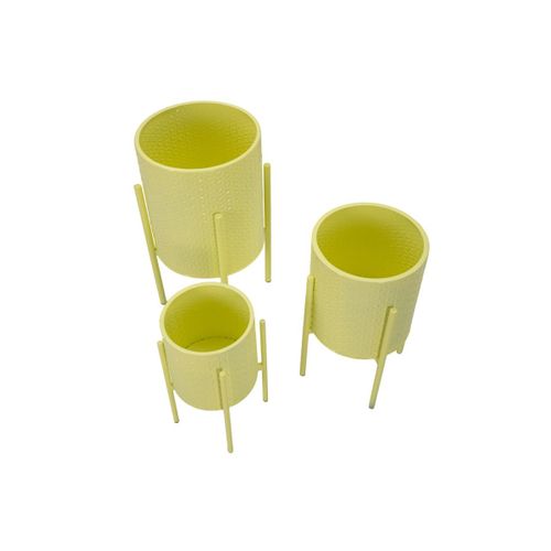Lot De 3 Cache-pots Sur Pied "iris" 56cm Jaune