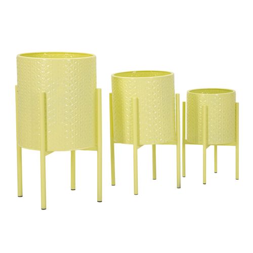 Lot De 3 Cache-pots Sur Pied "iris" 56cm Jaune