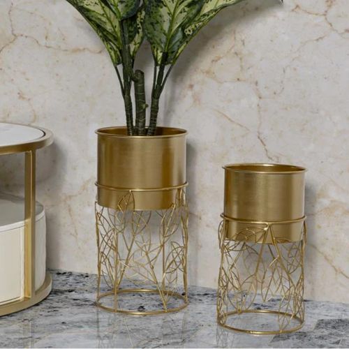 Lot De 2 Cache-pots Sur Pied "livi" 43cm Doré