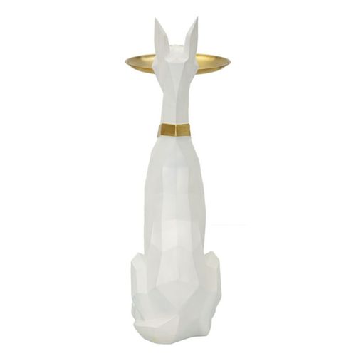 Vide-poche Statue Chien "origami" 74cm Blanc