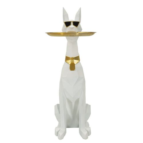 Vide-poche Statue Chien "origami" 74cm Blanc