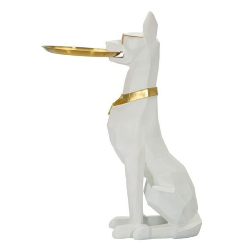 Vide-poche Statue Chien "origami" 74cm Blanc