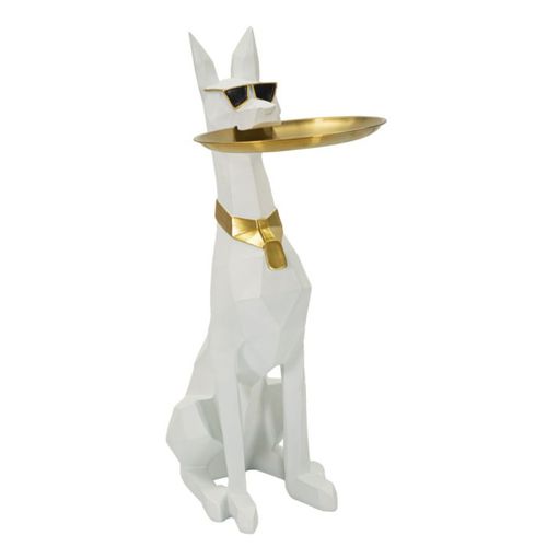 Vide-poche Statue Chien "origami" 74cm Blanc