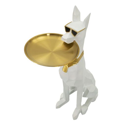 Vide-poche Statue Chien "origami" 74cm Blanc