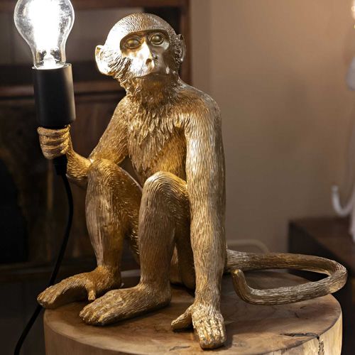 Lampe à Poser En Polyrésine Monkey 33 X 33 X 32 Cm Doré