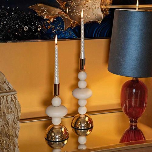 Bougeoir En Métal Galaxy (lot De 2) Crème Et Doré