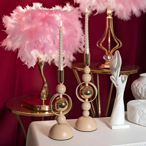 Bougeoir En Métal Saturne (lot De 2) Rose Et Doré