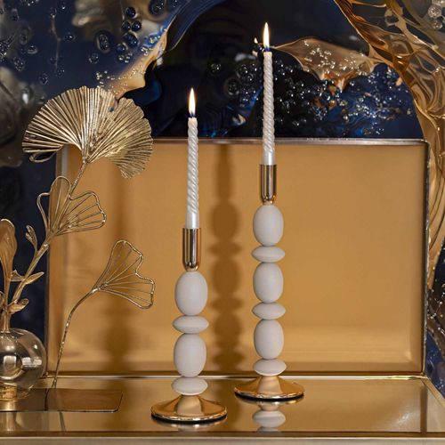 Bougeoir En Métal Shuttle (lot De 2) Crème Et Doré