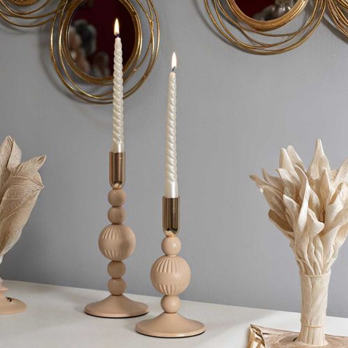 Bougeoir En Métal Aster (lot De 2) Rose Et Doré