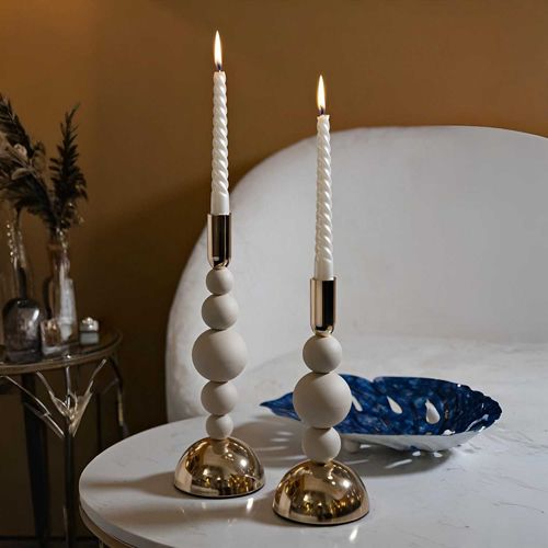 Bougeoir En Métal Holder (lot De 2) Crème Et Doré