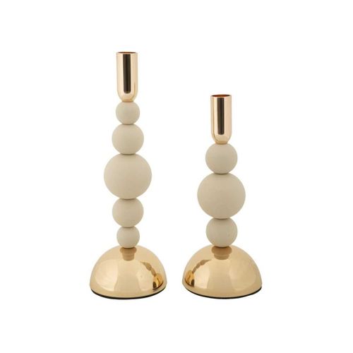 Bougeoir En Métal Holder (lot De 2) Crème Et Doré