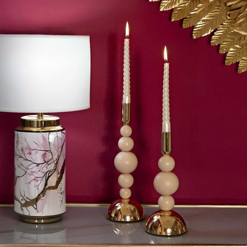 Bougeoir En Métal Holder (lot De 2) Rose Et Doré