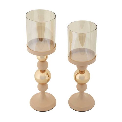 Bougeoir En Métal Glazed (lot De 2) Rose Et Doré