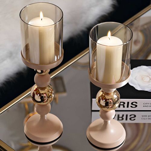 Bougeoir En Métal Glazed (lot De 2) Rose Et Doré