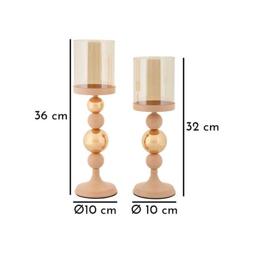 Bougeoir En Métal Glazed (lot De 2) Rose Et Doré