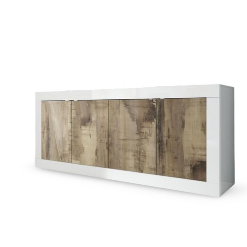 Buffet - Basico - 4 Portes - Blanc Décor Chene Pero - 207 X 86 X 43 Cm