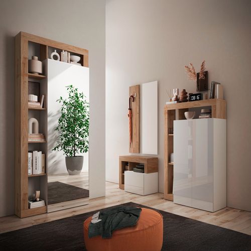 Meuble à Chaussures 2 Portes Leandre Imitation Chêne Et Blanc