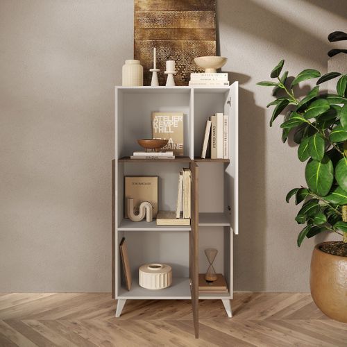 Buffet 2 Portes, 2 Niches Et 2 Étagères L80 Cm