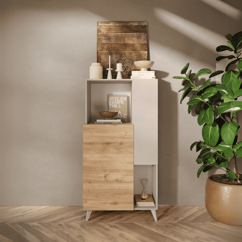 Buffet 2 Portes, 2 Niches Et 2 Étagères L80 Cm