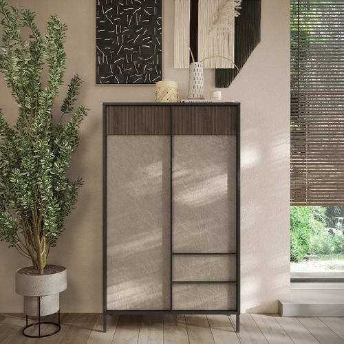 Buffet 2 Portes, 2 Tiroirs Et 3 Étagères L106 Cm