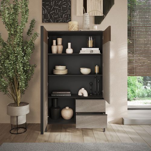 Buffet 2 Portes, 2 Tiroirs Et 3 Étagères L106 Cm