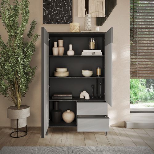 Buffet 2 Portes, 2 Tiroirs Et 3 Étagères L106 Cm