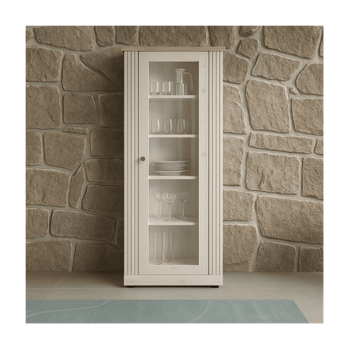 Vitrine 1 Porte Décor Chêne Cadiz Et Blanc Meringué H192 Cm